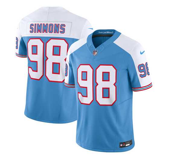 Men & Women & Youth Tennessee Titans #98 Jeffery Simmons Blue White 2023 F.U.S.E. Vapor Limited Throwback Jersey